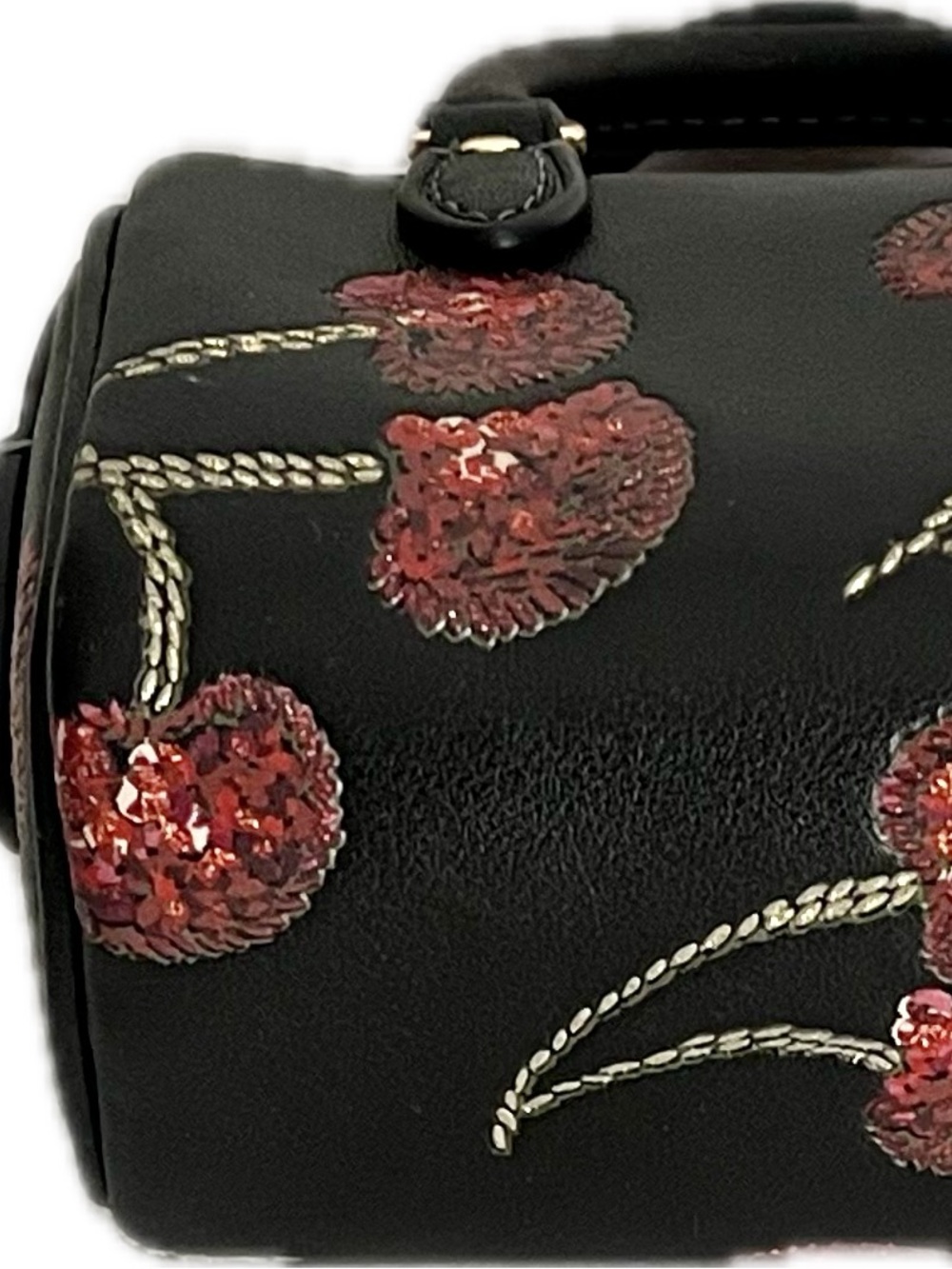Coach Mini Rowan Leather Bag Charm w/ Glitter Cherry Print - Picture 7 of 9